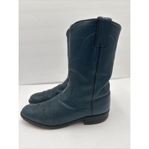 Vintage Justin Women's 8.5 Cowboy Boots Mens 7C Teal Turquoise Leather USA 1980s